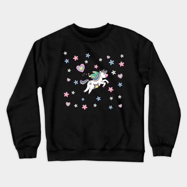 Unicorns, Hearts And Flowers Crewneck Sweatshirt by brodyquixote